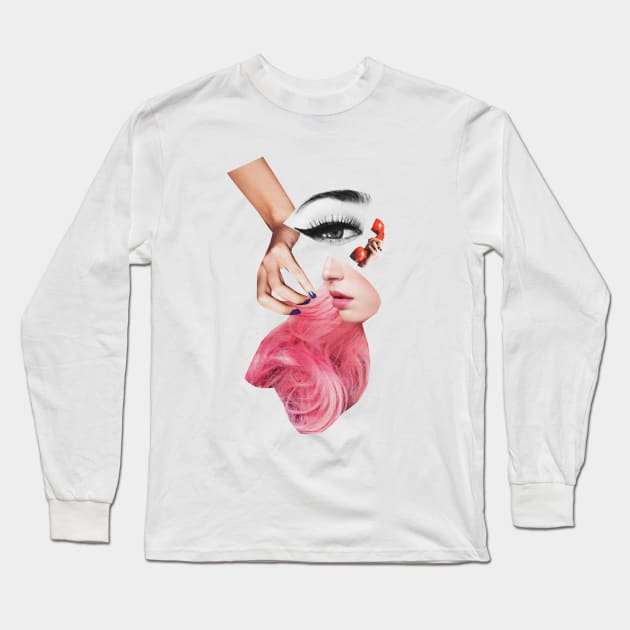 Telephone Girl with Pink Wig Long Sleeve T-Shirt by Luca Mainini